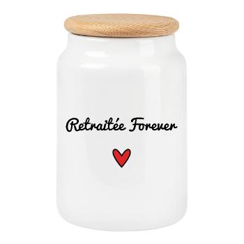 RETRAITEE. RETRAITE. BONNE RETRAITE. ANNIVERSAIRE. - Boîte à biscuits avec couvercle en bois - blanc - Devant