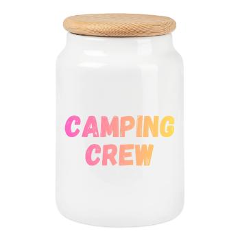 Équipe de camping - Boîte à biscuits avec couvercle en bois - blanc - Devant