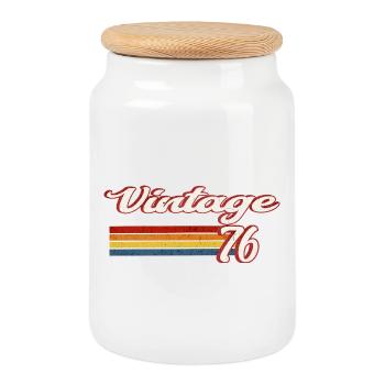 Vintage76 Anniversaire rétro - Boîte à biscuits avec couvercle en bois - blanc - Devant