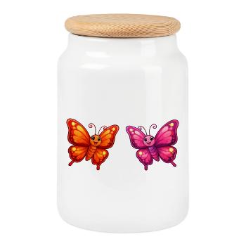 Papillons de dessins animés colorés - Boîte à biscuits avec couvercle en bois - blanc - Devant