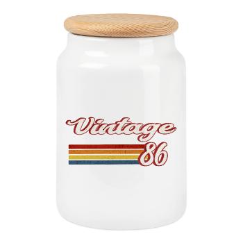 Vintage 86 Retro Birthday - Cookie Jar with Wooden Lid - white - Front