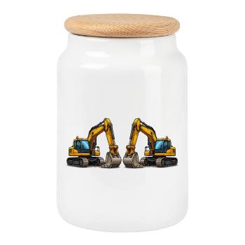 Véhicules excavateurs - Boîte à biscuits avec couvercle en bois - blanc - Devant