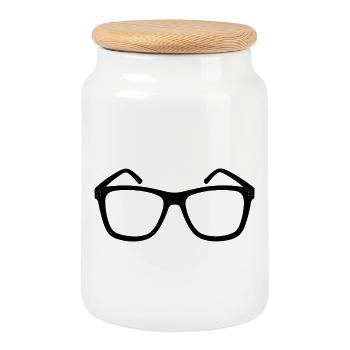 glasses - Cookie Jar with Wooden Lid - white - Front