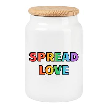 Typographie arc-en-ciel Spread Love - Boîte à biscuits avec couvercle en bois - blanc - Devant