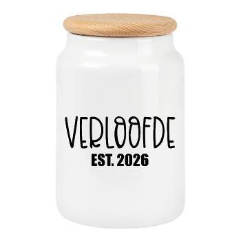 Wedding Engagement Fiancé 2026 - Cookie Jar with Wooden Lid - white - Front