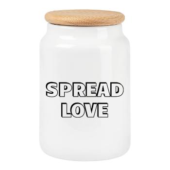 Spread Love Bold Black White Typography - Cookie Jar with Wooden Lid - white - Front