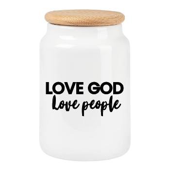 Aimez Dieu, aimez les gens - Boîte à biscuits avec couvercle en bois - blanc - Devant