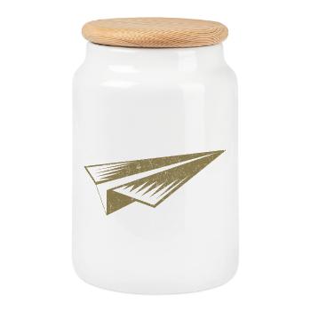 Silhouette d'avion en papier style grunge - Boîte à biscuits avec couvercle en bois - blanc - Devant
