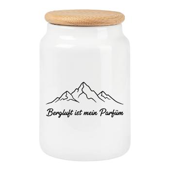 Bergluft ist mein Parfüm: Alpen Line Art - Keksdose mit Holzdeckel - Weiß - Vorne