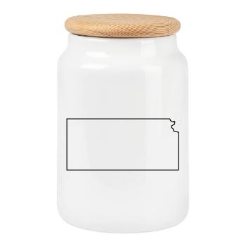 Kansas - Boîte à biscuits avec couvercle en bois - blanc - Devant