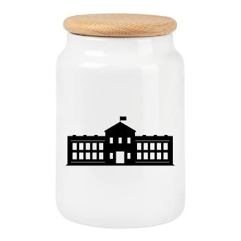 White house - Cookie Jar with Wooden Lid - white - Front