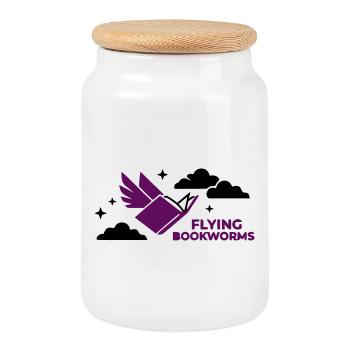 Flying Book Bird Reading - Cookie Jar with Wooden Lid - white - Front