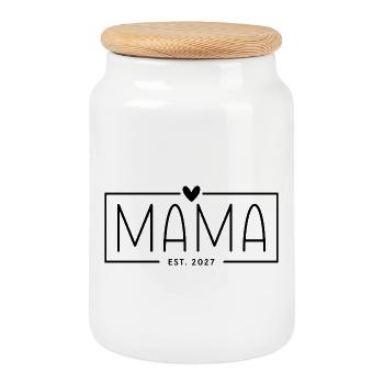 Mama Est 2027 - Cookie Jar with Wooden Lid - white - Front