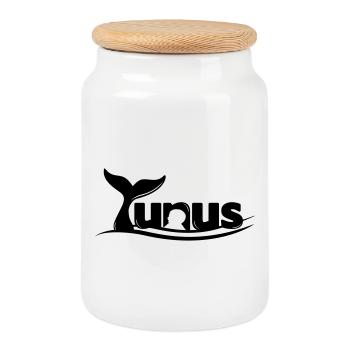 Logo Yunus Dolphin Design – Minimaliste - Boîte à biscuits avec couvercle en bois - blanc - Devant