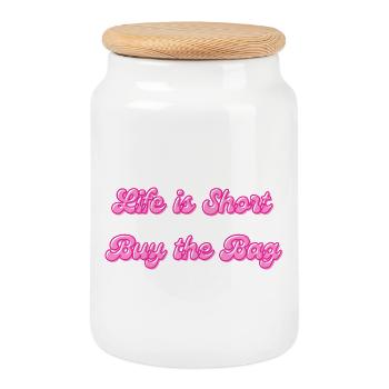 Life Is Short Buy The Bag | Fashion Saying - Cookie Jar with Wooden Lid - white - Front