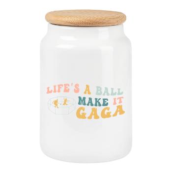 Life's A Ball Make It Gaga - Cookie Jar with Wooden Lid - white - Front