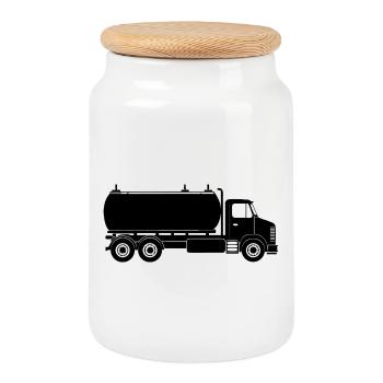Camion-citerne - Boîte à biscuits avec couvercle en bois - blanc - Devant