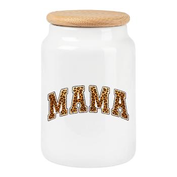 Maman Léopard, cadeau de la fête des mères, Nouvelle Maman - Boîte à biscuits avec couvercle en bois - blanc - Devant