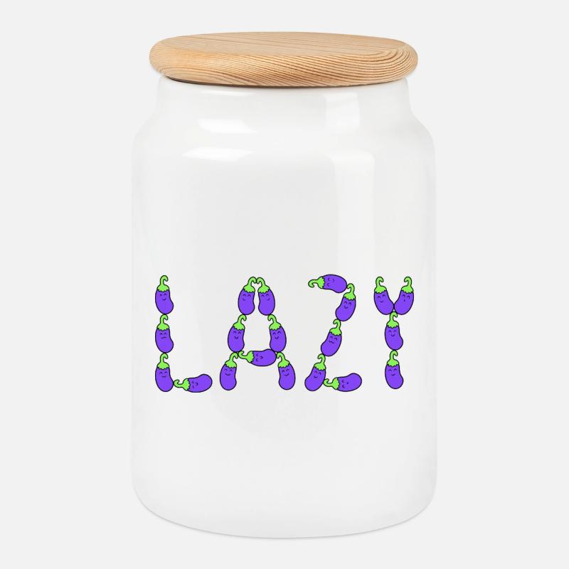 Eggplant lazy - Cookie Jar with Wooden Lid - white