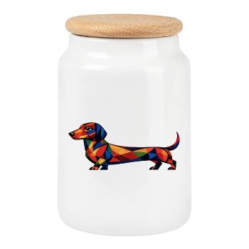 Geometric Dachshund - Cookie Jar with Wooden Lid - white - Front