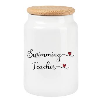 Moniteur de natation - Boîte à biscuits avec couvercle en bois - blanc - Devant