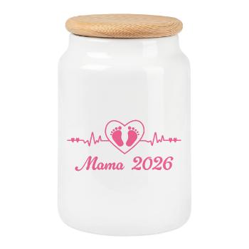 Maman enceinte 2026 - Boîte à biscuits avec couvercle en bois - blanc - Devant
