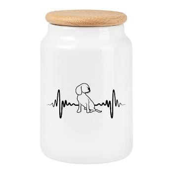 Dog puppy ECG heartline - Cookie Jar with Wooden Lid - white - Front