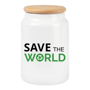 Save the world - Cookie Jar with Wooden Lid - white - Front