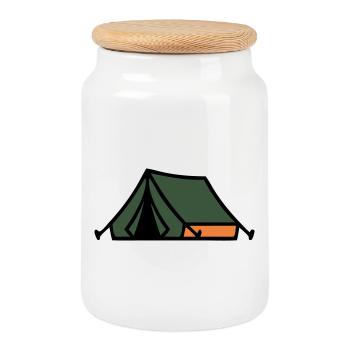 Tent Camping Summer Camp Scout Outdoor - Cookie Jar with Wooden Lid - white - Front