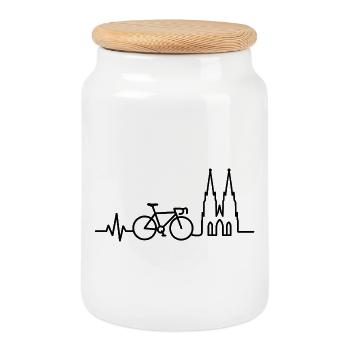 Ligne Cœur de Vélo de Route de Cologne - Boîte à biscuits avec couvercle en bois - blanc - Devant