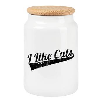 I love cats - Cookie Jar with Wooden Lid - white - Front