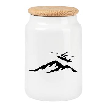 Helikopter Berge Berg - Keksdose mit Holzdeckel - Weiß - Vorne