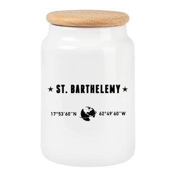 Coordonnées Caraïbes de Saint-Barthélemy : Globe - Boîte à biscuits avec couvercle en bois - blanc - Devant
