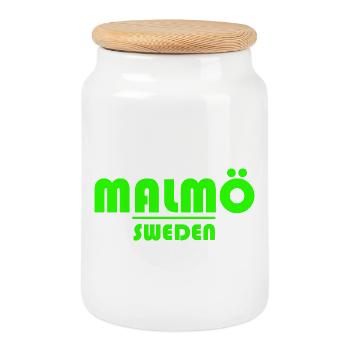Logo Malmö Suède - Boîte à biscuits avec couvercle en bois - blanc - Devant