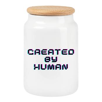 Created By Human Retro Glitch Saying - Cookie Jar with Wooden Lid - white - Front
