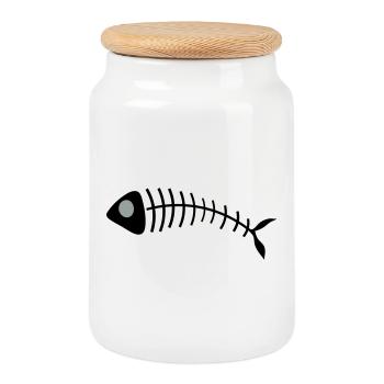 Stilisierte Fischgräten Illustration - Keksdose mit Holzdeckel - Weiß - Vorne