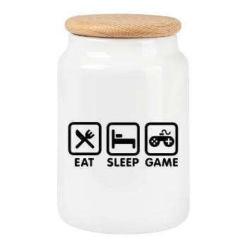 Mangez le jeu de sommeil - Boîte à biscuits avec couvercle en bois - blanc - Devant