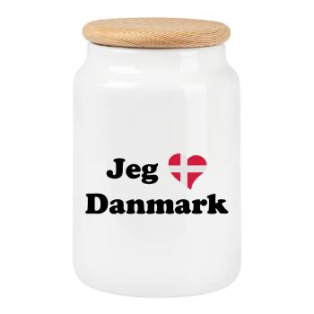 Jeg elsker Danmark - Ich liebe Dänemark - Keksdose mit Holzdeckel - Weiß - Vorne