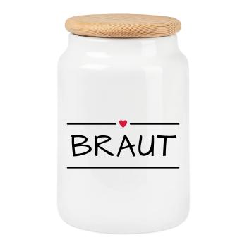 Fille de garçon - Boîte à biscuits avec couvercle en bois - blanc - Devant