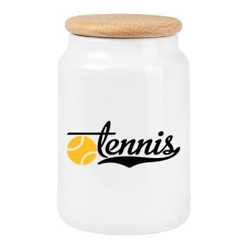 tennis - Cookie Jar with Wooden Lid - white - Front