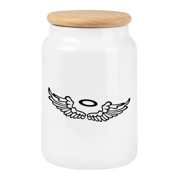 Kleine Flügel, Engelsflügel mit Heiligenschein. - Keksdose mit Holzdeckel - Weiß - Vorne