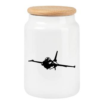 Kampfjet - Keksdose mit Holzdeckel - Weiß - Vorne