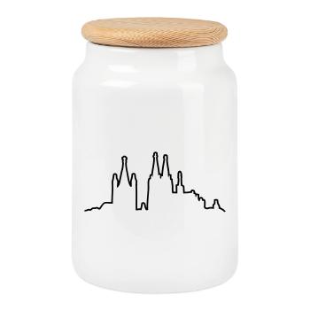 Kölner Skyline Kontur - Keksdose mit Holzdeckel - Weiß - Vorne