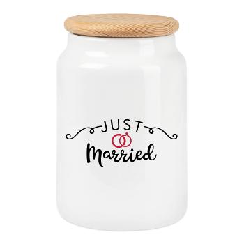 just married - Boîte à biscuits avec couvercle en bois - blanc - Devant