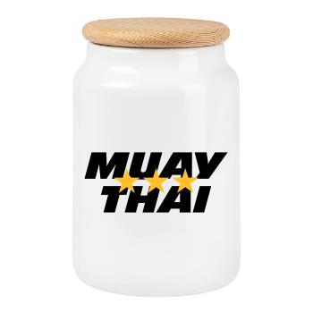Muay Thai - Keksdose mit Holzdeckel - Weiß - Vorne