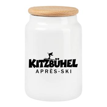 Kitzbühel Après-Ski Skifahrer - Keksdose mit Holzdeckel - Weiß - Vorne