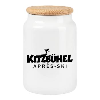 Kitzbühel Après-Ski Skifahrerin Skifahrer - Keksdose mit Holzdeckel - Weiß - Vorne