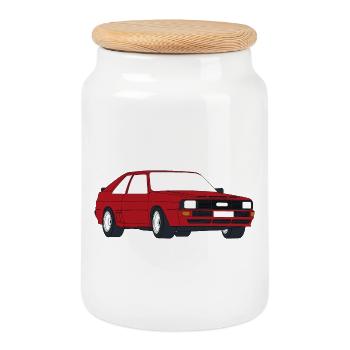 Retro Sportwagen Design - Keksdose mit Holzdeckel - Weiß - Vorne