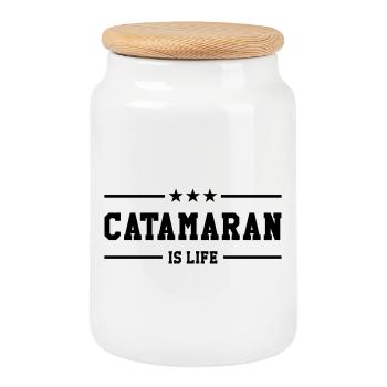 Catamaran is life - Cookie Jar with Wooden Lid - white - Front