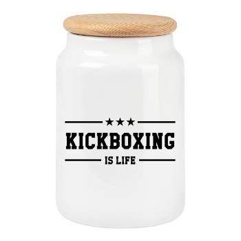 Kickboxing / Kick-Boxeur / Kick Boxing / - Boîte à biscuits avec couvercle en bois - blanc - Devant